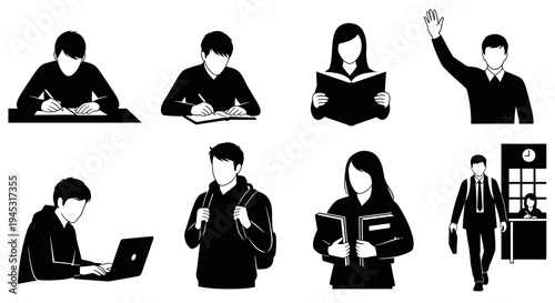Black and white student icons for education and study