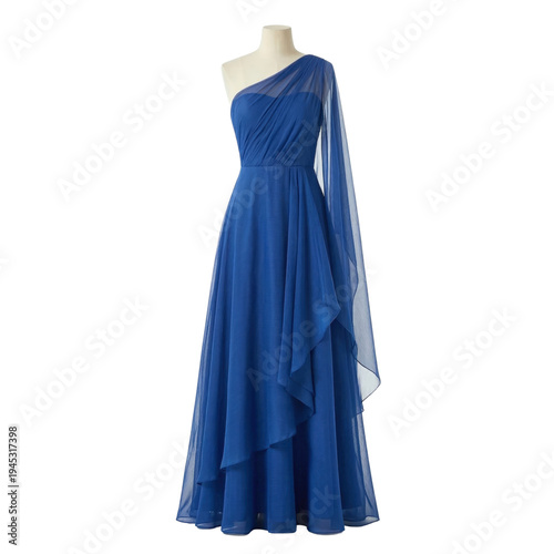 Canvastavla Royal blue one shoulder chiffon evening gown