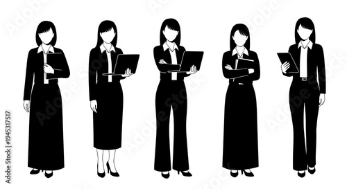 Businesswomen in Suits with Laptops and Folders