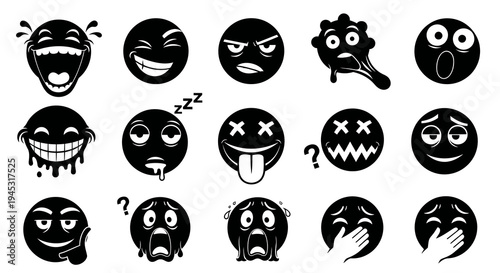 Black  White Emoji Icons: Emotions, Expressions, and Fun