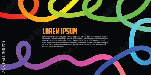 Vibrant multicolor swirls on black background with placeholder text