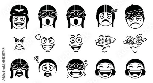 Black  White Vector Icons of Expressive Emojis and Avatars