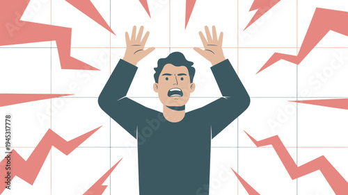 A cartoon man with his hands raised in frustration and anger, surrounded by red lightning bolts on a white background.