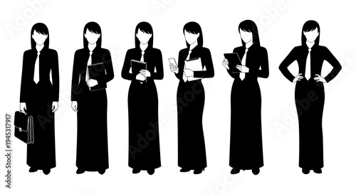 Black  White Silhouette of Business Women in Suits