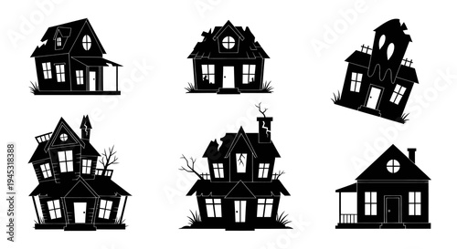 Spooky Haunted House Silhouettes Collection for Halloween Design