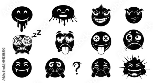 Black and White Emoji Icons - Expressions of Emotion and Mood