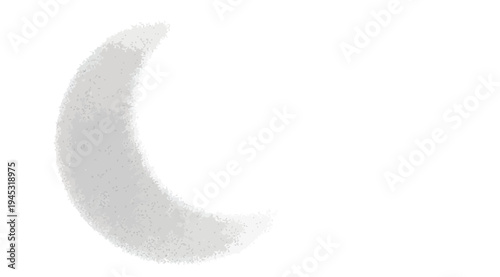 Crescent moon shape in gray color isolated on white background with subtle texture and shading
