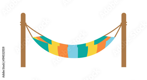 Colorful hammock suspended between two wooden posts simple illustration