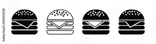 Simple hamburger icon set featuring both outline and solid black versions for digital design vector illustration