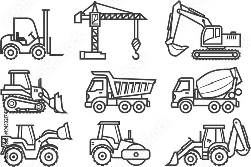 Set of 8 construction vehicles icons vector