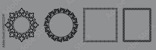 Set of decorative frames Elegant vector element for design in Eastern style, place for text. Floral black and gray frames. Lace illustration for invitations and greeting cards