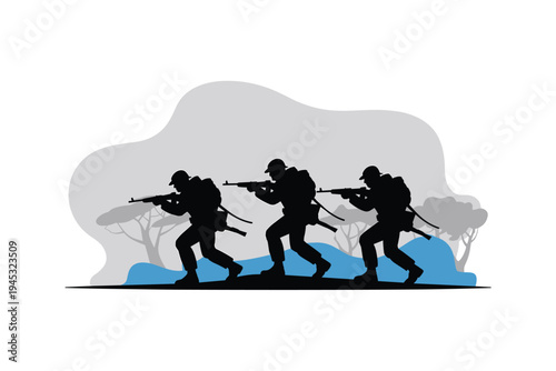 Military Patrol Silhouette, defense operation concept