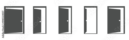 Door icons set. Open the door icon. Door front vector icon. Vector illustration