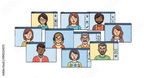 cartoon people video conference meeting online