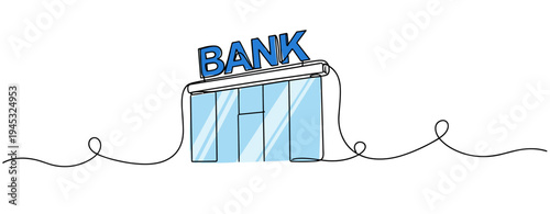 Bank building illustration with signage on white background. no editable stroke