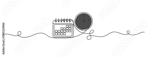 Calendar and clock indicating schedule and time management. no editable stroke