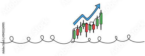 Candlestick chart rising from tangled line on white background. no editable stroke