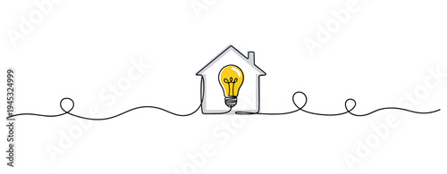 House with illuminated light bulb representing energy efficient home. no editable stroke