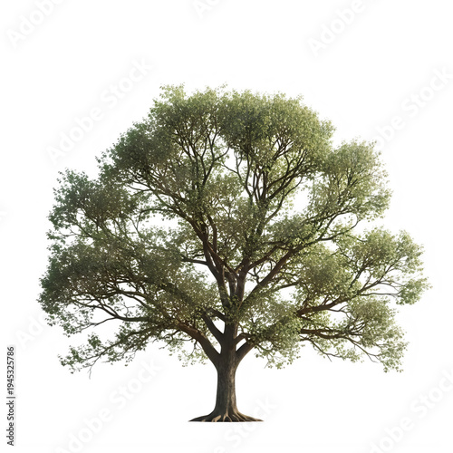 Detailed rendering of a lush green tree with visible branches on transparent background