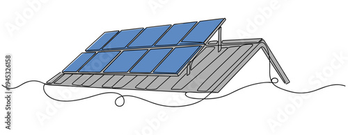Solar panels mounted on metal roof generating renewable energy