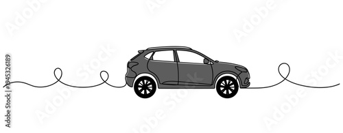 Compact car positioned on curving line in white backdrop