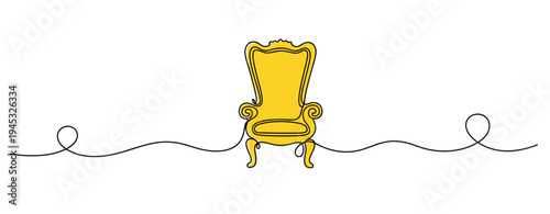 Ornate yellow chair centered on continuous line background