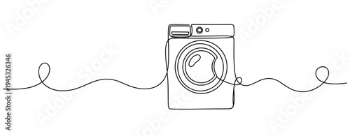 Washing machine drawn in continuous line on white background