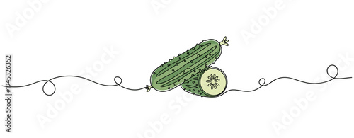 Cucumber halves resting on decorative line white background