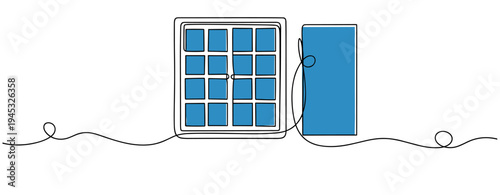 Solar panel connected to battery storage in simple white scene