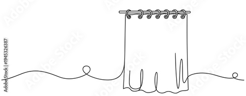 Shower curtain hanging on rod in simple line illustration