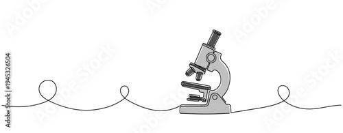 Microscope standing on continuous line across white background