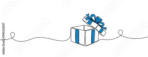 Gift box opened on looping continuous line in white space