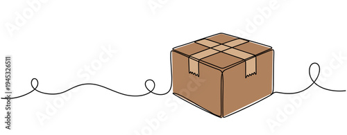 Cardboard box resting on surface with taped flaps packaging