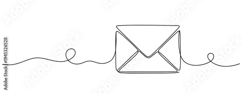 Envelope floating along continuous line on white background