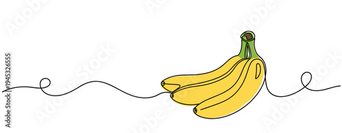 Bunch of bananas lying on white continuous line background