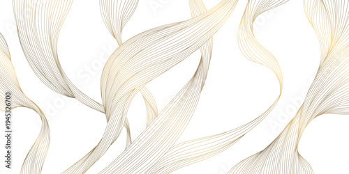 Vector line gold wave pattern, abstract luxury premium japanese background. Ocean, sea light flow, clouds, award backdrop.