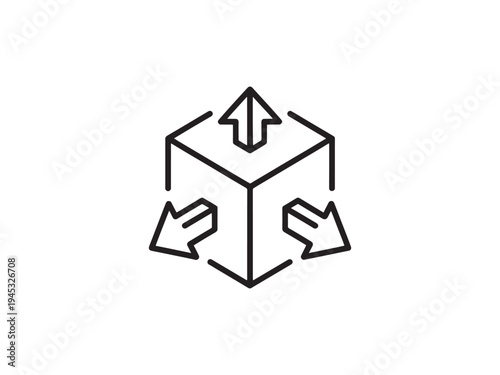 3D cube with arrows logistics distribution and product delivery concept icon
