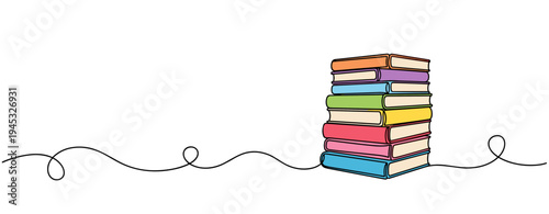 Books stacked in continuous line on white background minimal composition