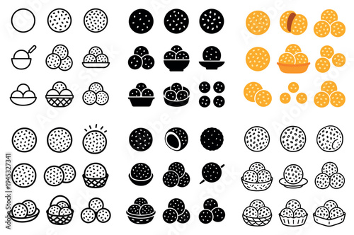 Dessert icons with bowl scoop and sweets minimal