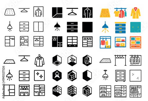 Clothing icons with hanger dresser lamp colorful