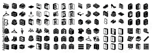 Wardrobe icons with wardrobe drawer shoe flat