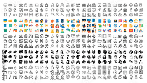 Office icons with computer document calendar flat