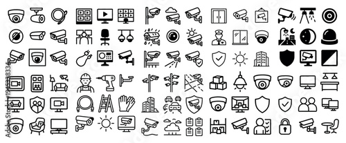 Safety icons with camera shield lock outline