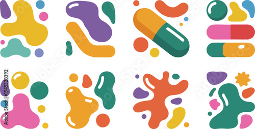 Colorful Abstract Organic Blob Shapes. Geometric Metaball Pattern for Kids Design Vector