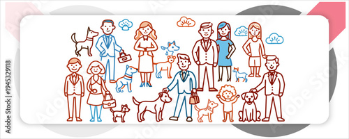 Set of pedestrian silhouettes featuring diverse people walking standing waving and walking dogs 
with various bags and accessories isolated on white background vector illustration