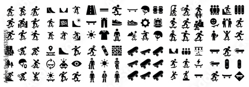 Skateboarding icons with skateboard helmet shoe minimal