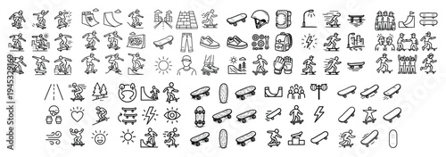 Skateboarding icons with ramp skateboard outline