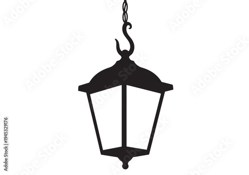 Black silhouette of hanging outdoor lantern lamp light fixture