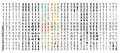 Floral icons with vase flower bouquet flat