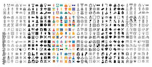 Assorted icons with person shopping food colorful